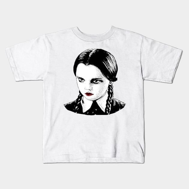 Wednesday Addams Kids T-Shirt by valentinahramov